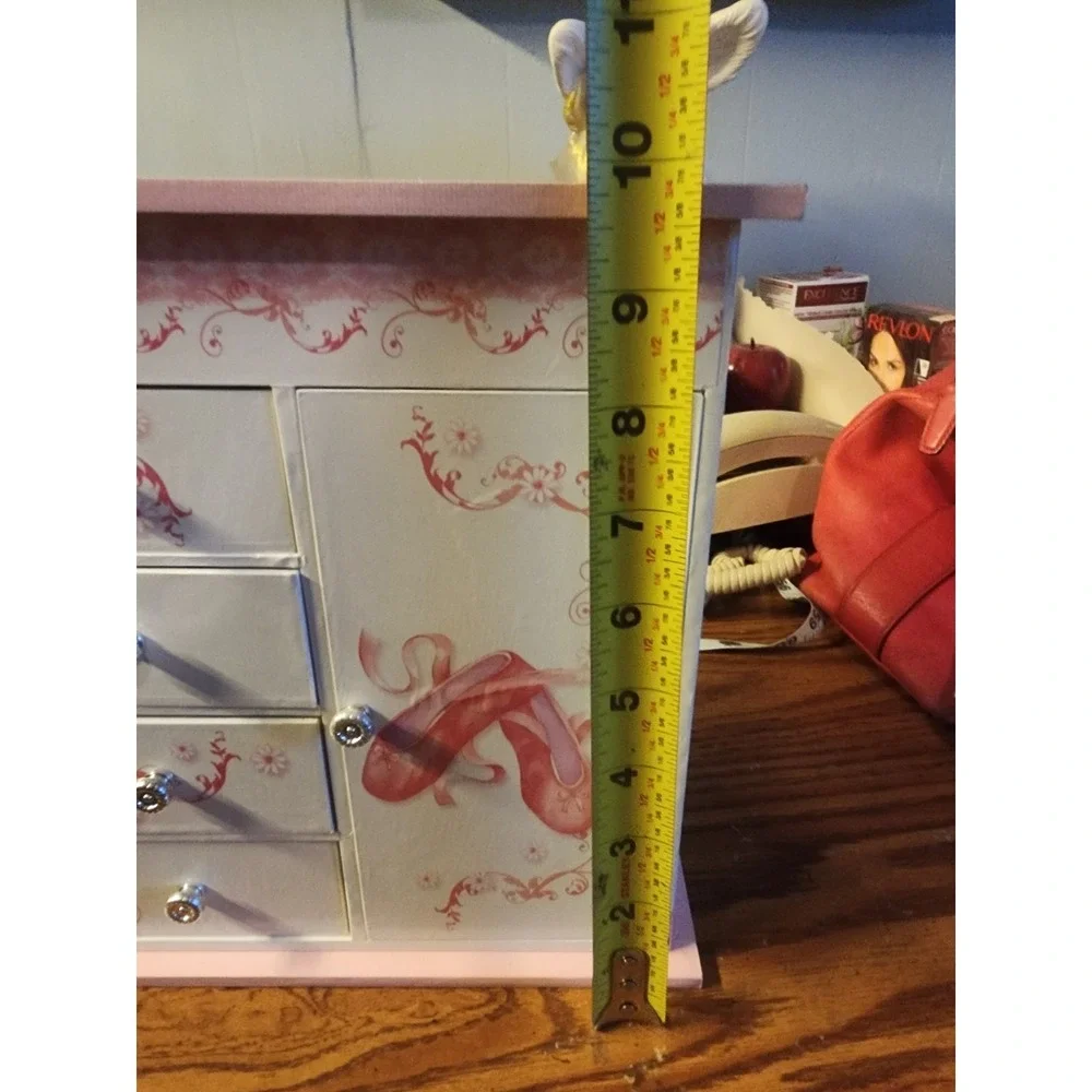 Mele Musical Ballerina Table Top Jewelry Box, Pink & White Armoire Style, Mirror